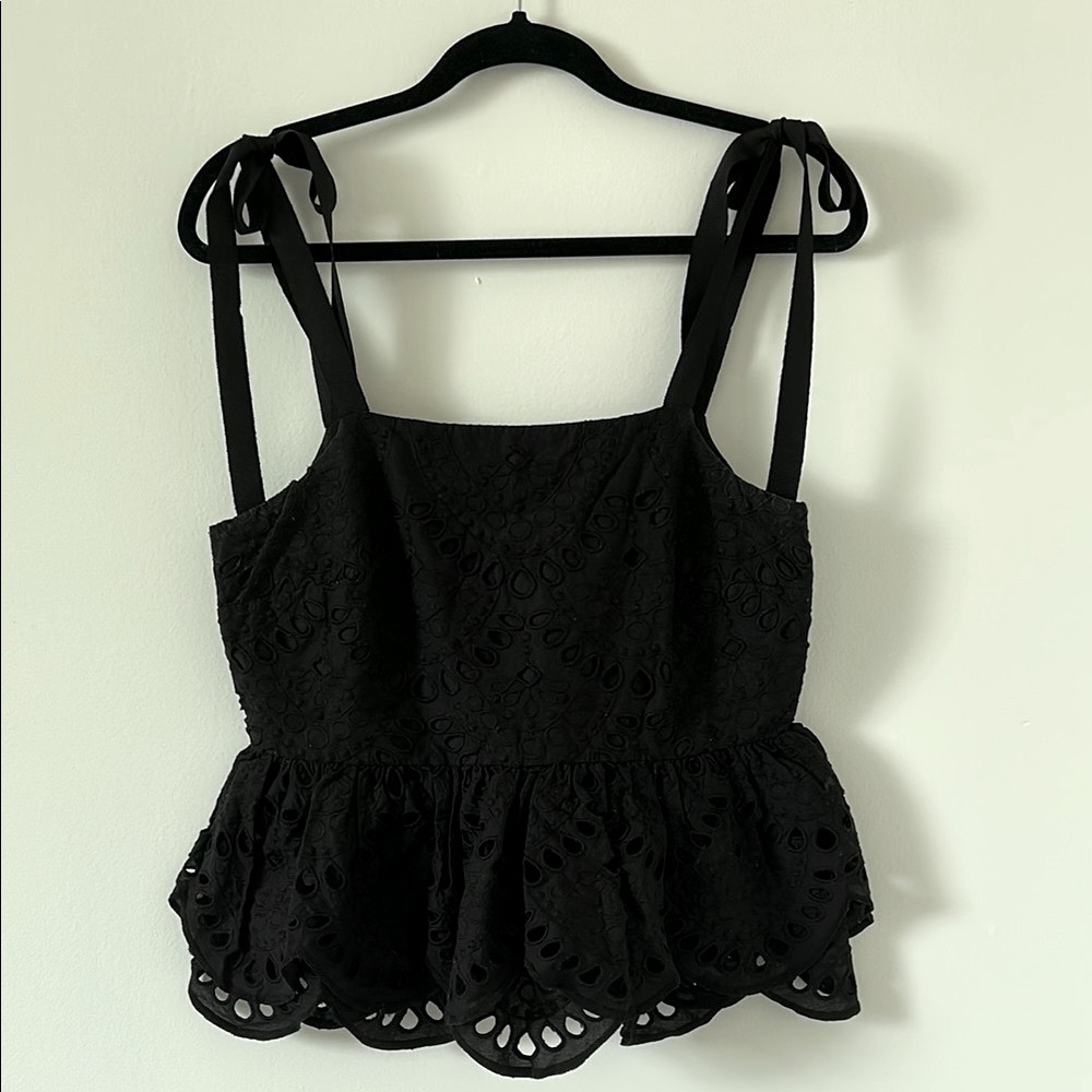 J. Crew Black Eyelet Peplum Blouse - Picture 1 of 3